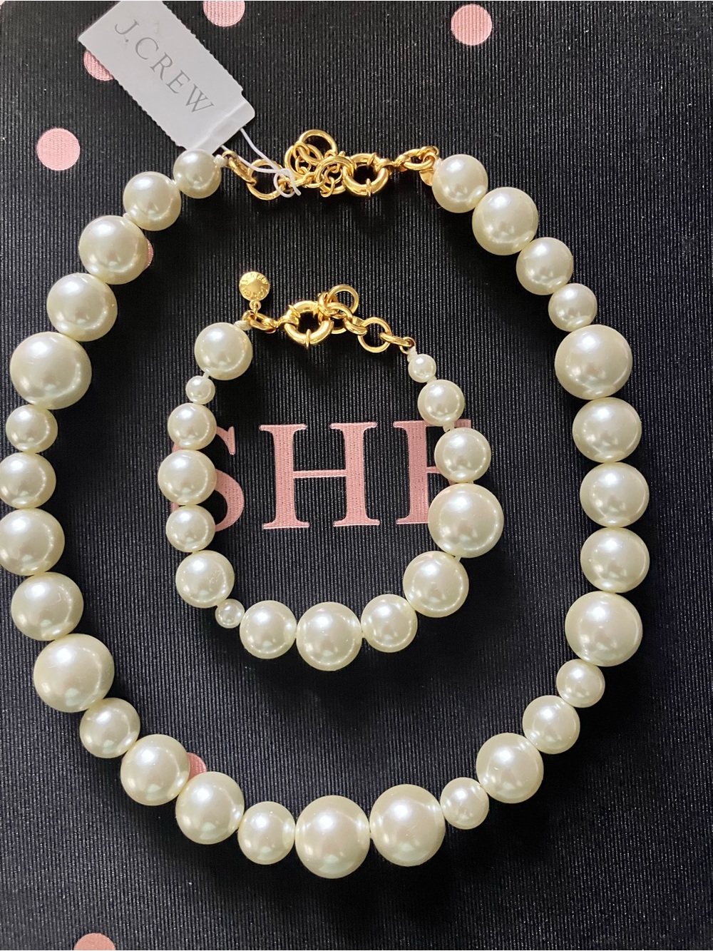 NWT J.Crew Cream Pearl Ball Necklace and Bracelet Set with Gold Accents - Picture 7 of 7